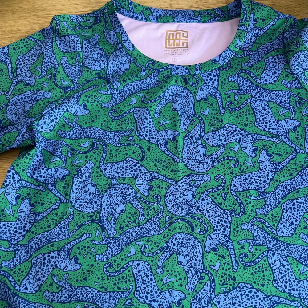 Gretchen Scott Short Sleeve Leopard-Print Tee in Green & Blue